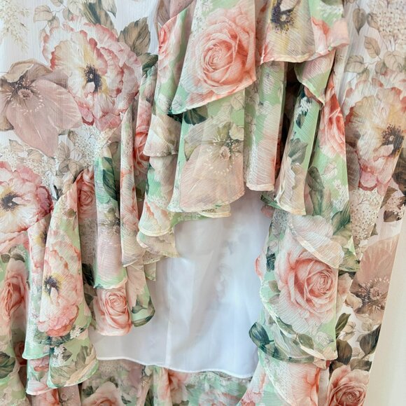 Alice + Olivia Braylee Asymmetric Floral Rose Ruffle Slip Midi Skirt Size 4 - Picture 5 of 8